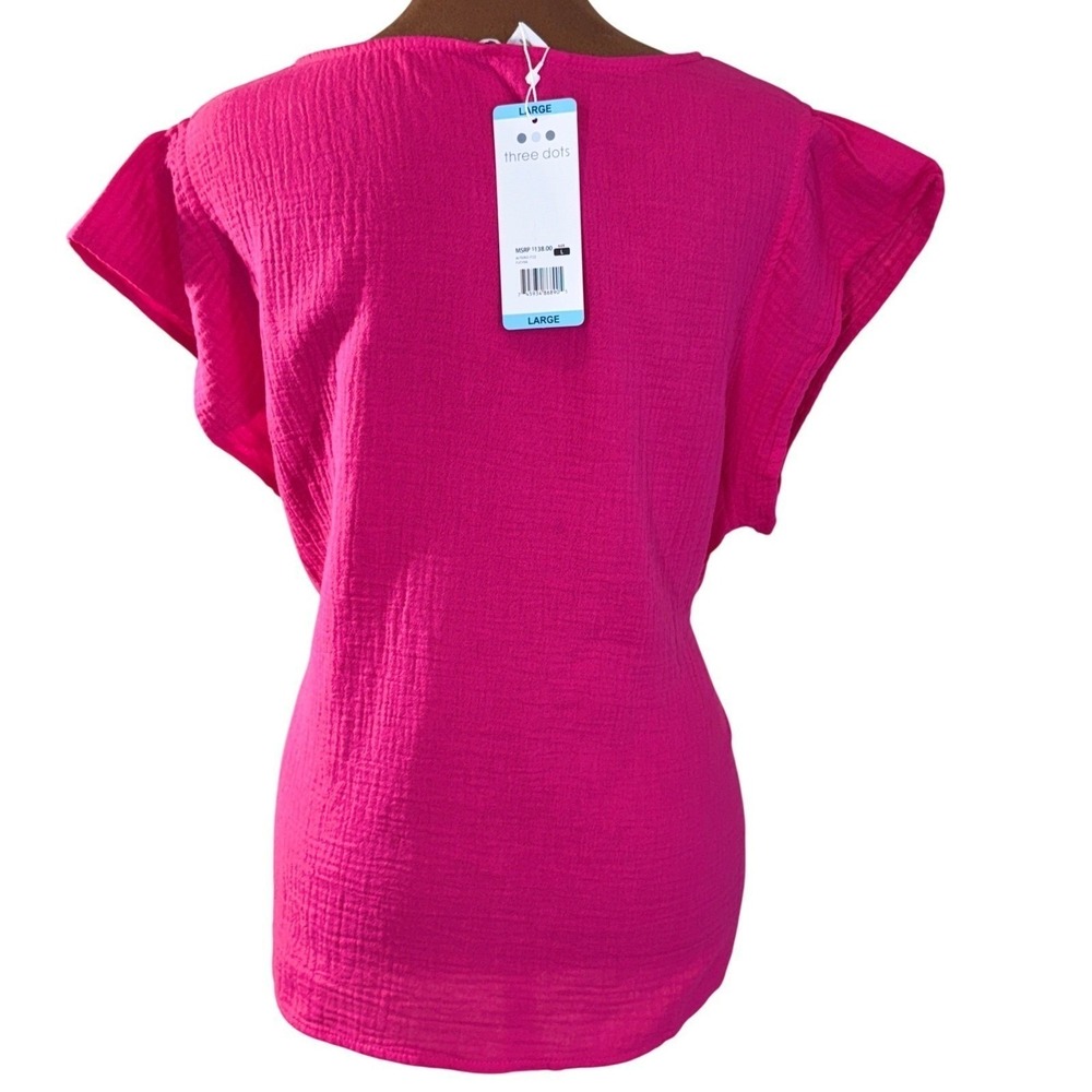 Three Dots‎ Top T-shirt Large Cotton Gauze Pink V Neck Lightweight NWT Blouse - Picture 4 of 9